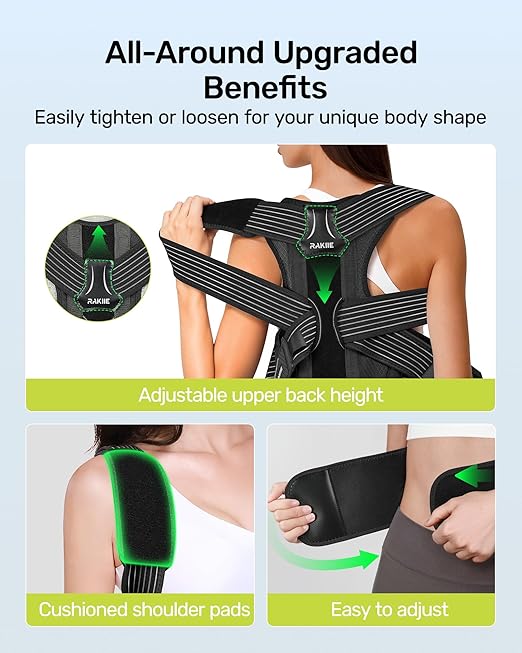 Posture Corrector for Women and Men, Upgraded Back Brace with Enhanced Support, Shoulder Straightener with Cushioned Shoulder Pads & Underarm Strap, Gray Size M (Upper Waist: 35.4"-41.3")