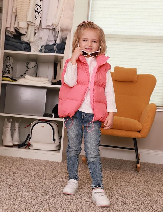 Arshiner Girls Winter Zipper Puffer Vest Lightweight Sleeveless Outwear Puffy Vests for 5-12 Years Old