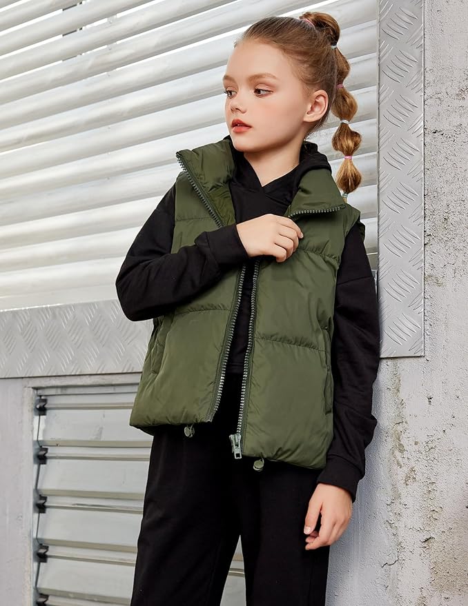 Arshiner Girls Winter Zipper Puffer Vest Lightweight Sleeveless Outwear Puffy Vests for 5-12 Years Old