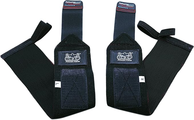Grip Power Pads Wrist Wraps 2 Wraps for Weight Lifting Wrist Support Cotton Wraps Gym Bandage Straps for Men & Women Premium Quality & PRO Rubber