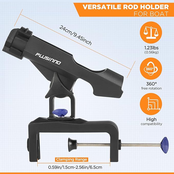 PLUSINNO Fishing Boat Rods Holder Large Clamp Opening 360 Degree Adjustable Fishing Rod Racks Folding Holder