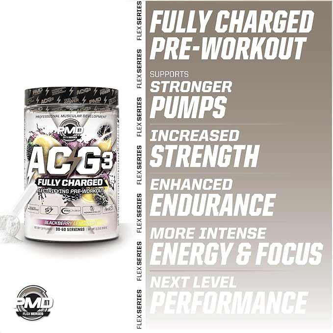 PMD Sports ACG3 Fully Charged - Electrifying Pre Workout Powder - High Energy & Pump Pre Workout for Men and Women to Maximize Focus, Endurance & Performance - BlackBerry Lemonade (30-60 Servings)