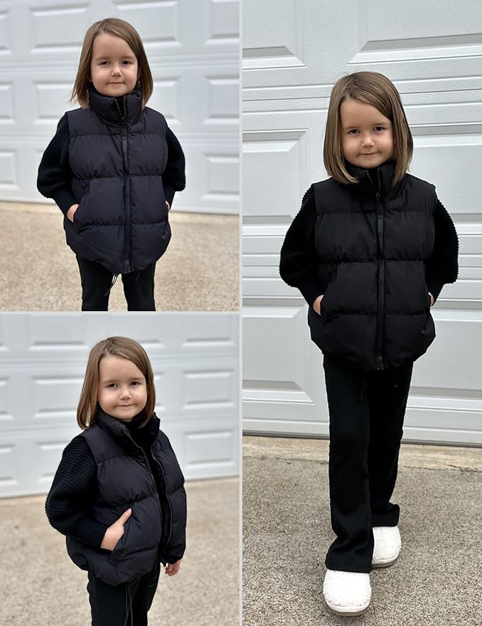 Arshiner Girls Winter Zipper Puffer Vest Lightweight Sleeveless Outwear Puffy Vests for 5-12 Years Old