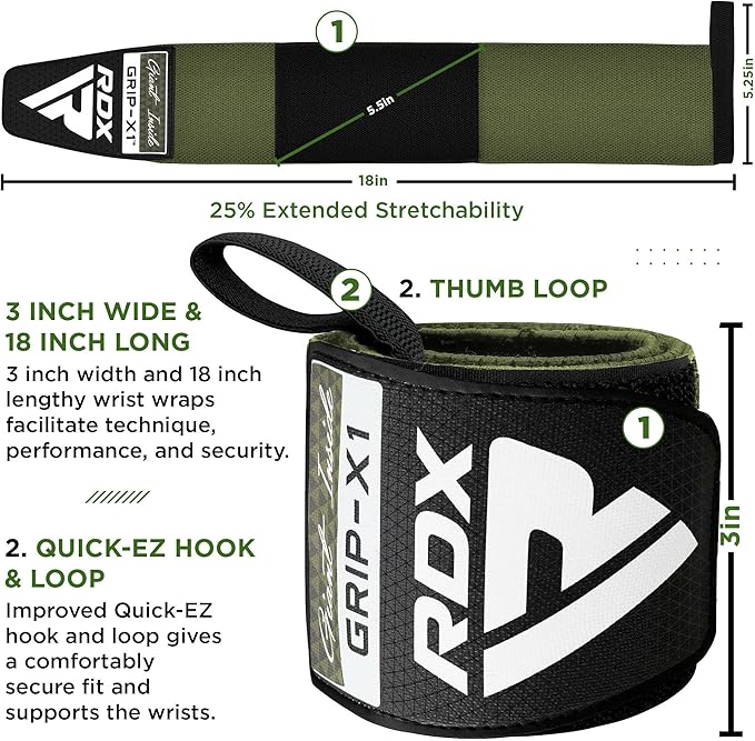 RDX Wrist Wraps for Weightlifting (Pair), IPL USPA Approved, Elasticated 18” Cotton Straps Support with Thumb Loop, Gym Wrap for Weight Lifting Powerlifting Competition Strength Training Bodybuilding