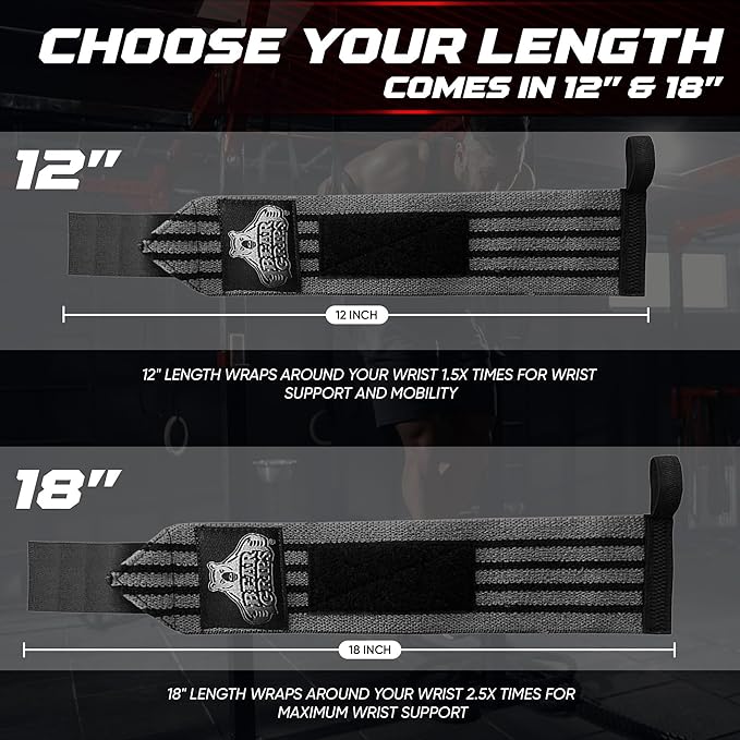 Bear Grips Wrist Wraps for Weightlifting | Weight Lifting Wrist Straps for Weightlifting | Extra Strength Gym Wrist Wraps | Two Wrist Wrap Per Pack | 12β & 18β | Lifting Wrist Wraps for Men & Women