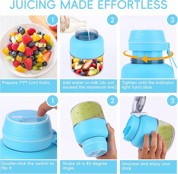 Personal Portable Blender, Blender for Shakes and Smoothies with 20oz Cup, Lid and Shoulder Strap, Type-C USB Rechargeable, Dishwasher Safe Parts, Light Blue Juice for Gym Travel