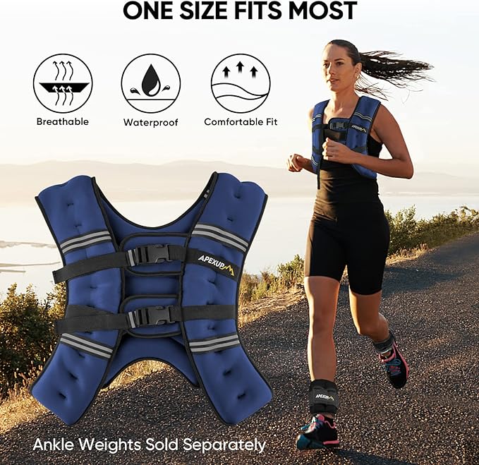 APEXUP Weighted Vest with 5lbs/10lbs/15lbs/20lbs/25lbs/30lbs Weights and Reflective Stripe, Weight Vest Men Women for Workout, Strength Training, Running