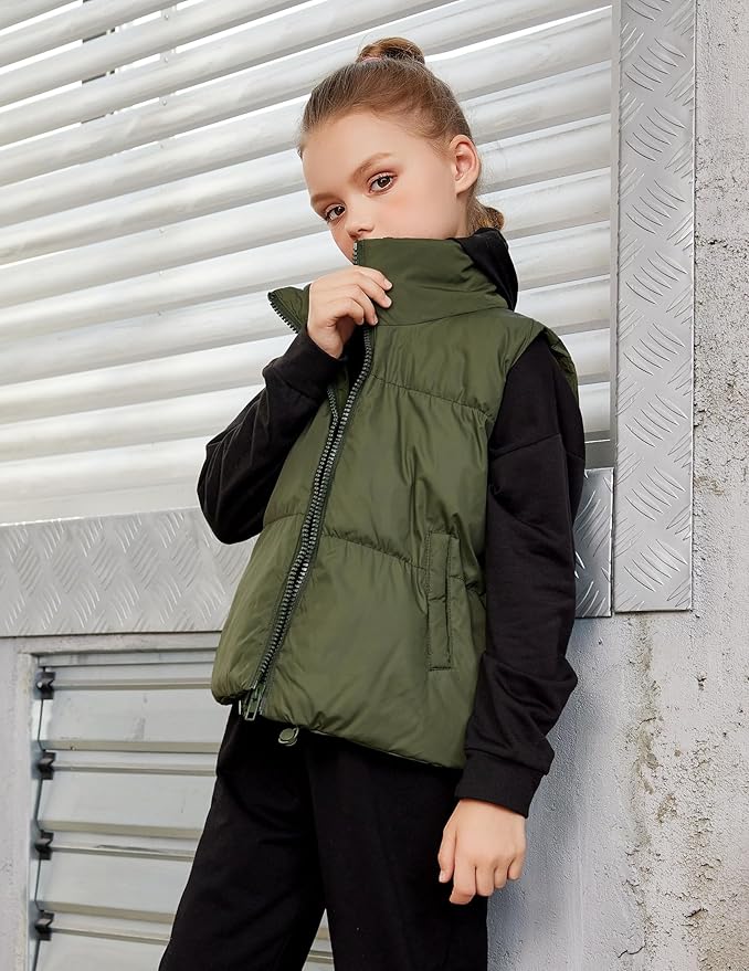 Arshiner Girls Winter Zipper Puffer Vest Lightweight Sleeveless Outwear Puffy Vests for 5-12 Years Old