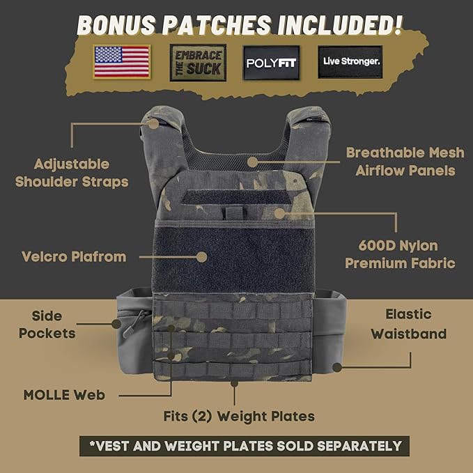 POLYFIT (Fortify) Weighted Vest for Strength and Endurance Training, Rucking, Fitness Workouts, Running, WODs