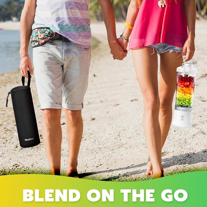 Portable Blender Personal Juicer for Shakes and Smoothies - 20 OZ Electric Protein Shaker Bottle with Insulated Sleeve, Travel Lid, USB-C Rechargeable - Mini Small Blender Cup for Kitchen, Office, Gym