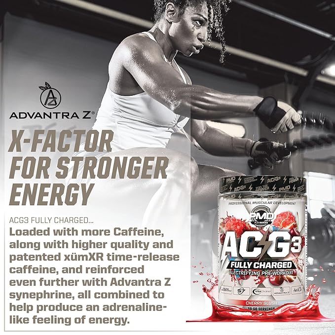 PMD Sports ACG3 Fully Charged - Electrifying Pre Workout Powder - High Energy & Pump Pre Workout for Men and Women to Maximize Focus, Endurance & Performance - Cherry Slush (30-60 Servings)