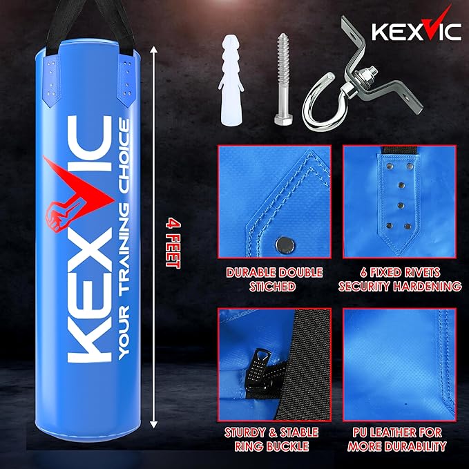 Punching Bag for Adults 4FT- Premium Heavy Duty Boxing Bag Set with 12OZ Boxing Gloves –Unfilled Hanging Kickboxing Bag for MMA, Karate, Judo, Muay Thai and Self Defense Training