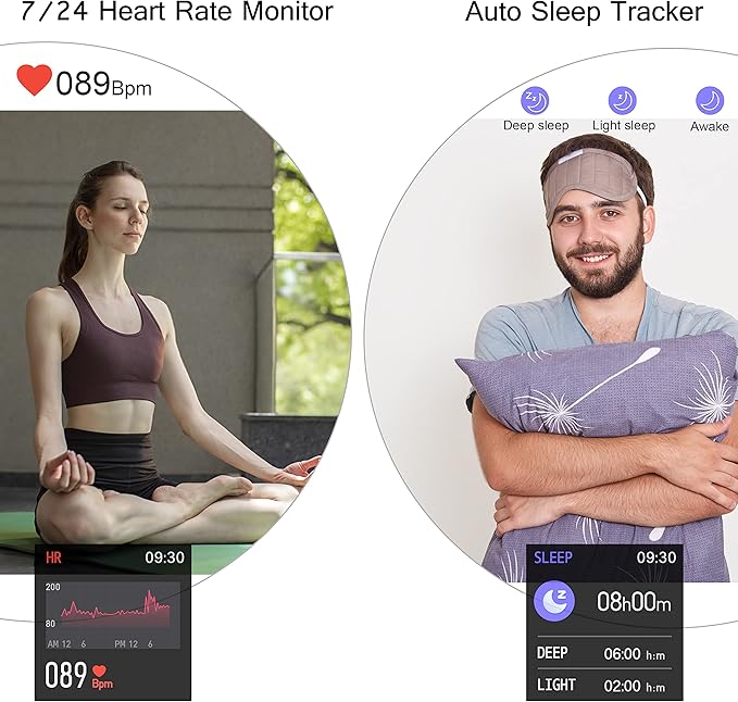 Popglory Smart Watch, Smartwatch with Blood Pressure, Blood Oxygen Monitor, Fitness Tracker with Heart Rate Monitor, Full Touch Fitness Watch for Android & iOS for Men Women (Dark)