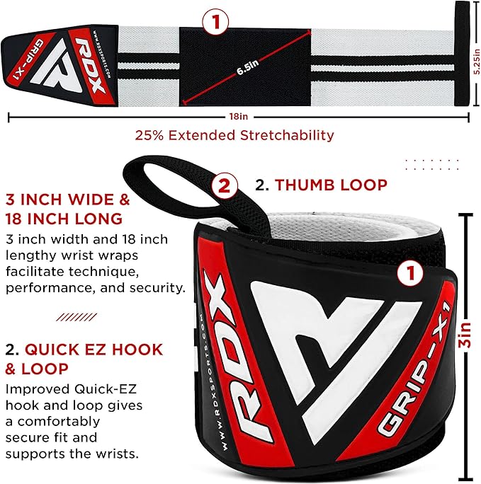 RDX Wrist Wraps for Weightlifting (Pair), IPL USPA Approved, Elasticated 18” Cotton Straps Support with Thumb Loop, Gym Wrap for Weight Lifting Powerlifting Competition Strength Training Bodybuilding