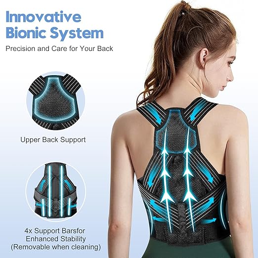 Posture Corrector for Women and Men with Bionic System, Upgraded Back Brace, Adjustable Full Back Support, Shoulder Straightener, Neck, Upper and Lower Back Pain Relief M