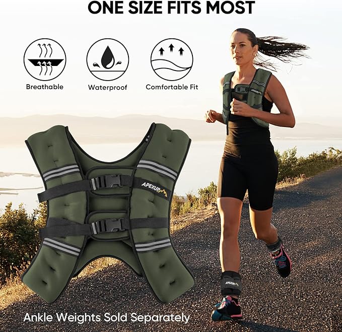 APEXUP Weighted Vest with 5lbs/10lbs/15lbs/20lbs/25lbs/30lbs Weights and Reflective Stripe, Weight Vest Men Women for Workout, Strength Training, Running
