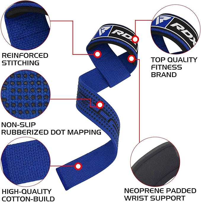 RDX Weight Lifting Straps Deadlifting Powerlifting, 5MM Neoprene Wrist Support, Anti Slip 60CM Hand Bar Grip, Heavy Duty Bodybuilding Weightlifting Workout, Soft Cotton, Strength Training Gym Fitness