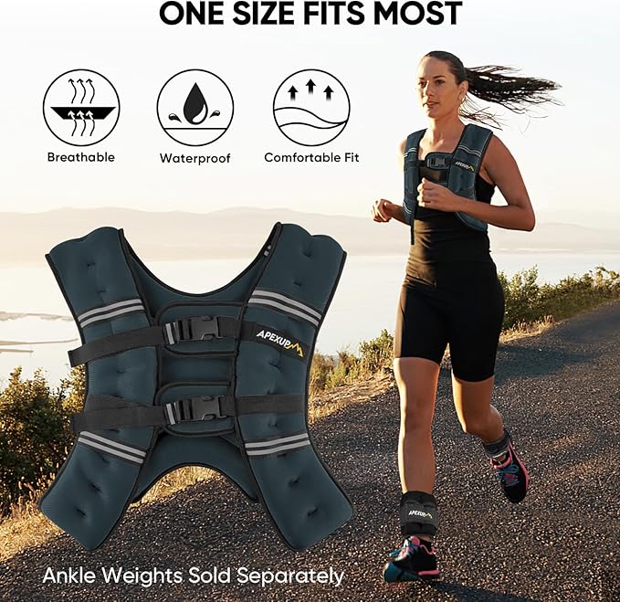 APEXUP Weighted Vest with 5lbs/10lbs/15lbs/20lbs/25lbs/30lbs Weights and Reflective Stripe, Weight Vest Men Women for Workout, Strength Training, Running