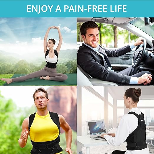 Posture Corrector for Women for Support: Back Brace for Full Back Support - Adjustable Shoulder Straightener for Women and Men (Black, Medium)
