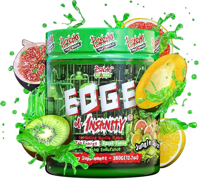 Psycho Pharma Strongest High Stim Preworkout Powder - Edge of Insanity - Most Intense Pre Workout Supplement for Pumps, Strength, Energy and Feel Good Focus. Rivals Famous PWOs of The Past