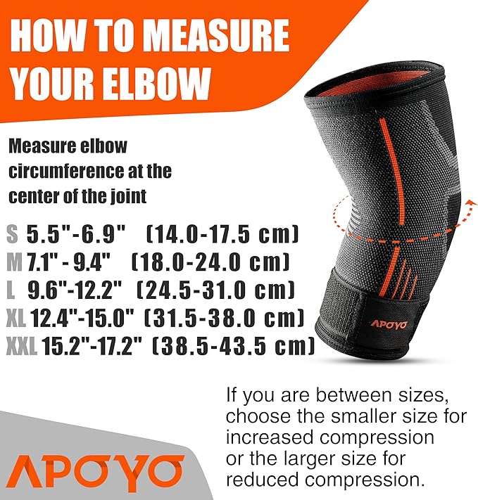 APOYO Elbow Brace for Tendonitis and Tennis Elbow, Compression Sleeve for Arthritis, Workouts, Reduce Joint Pain During Fitness Activity (Small)