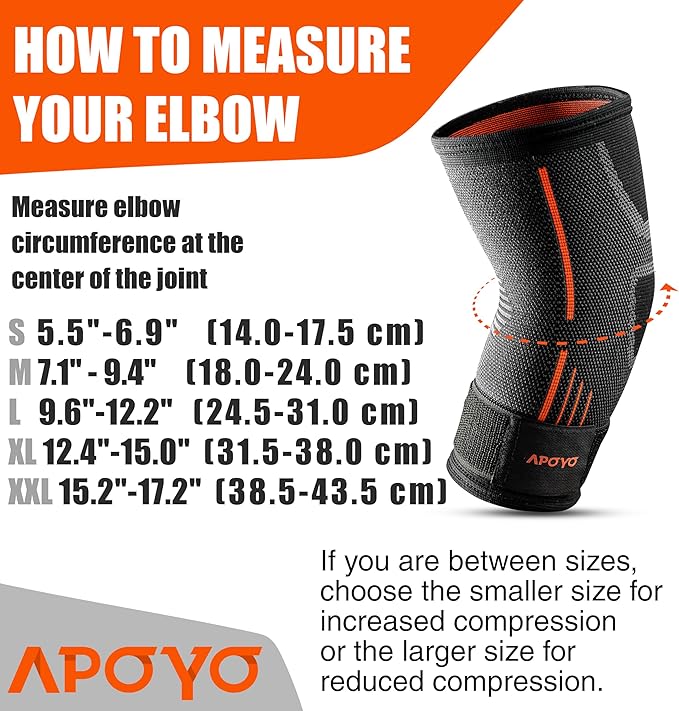 APOYO Elbow Brace for Tendonitis and Tennis Elbow, (Pair) Compression Sleeve for Arthritis, Workouts, Reduce Joint Pain During Fitness Activity (Large)