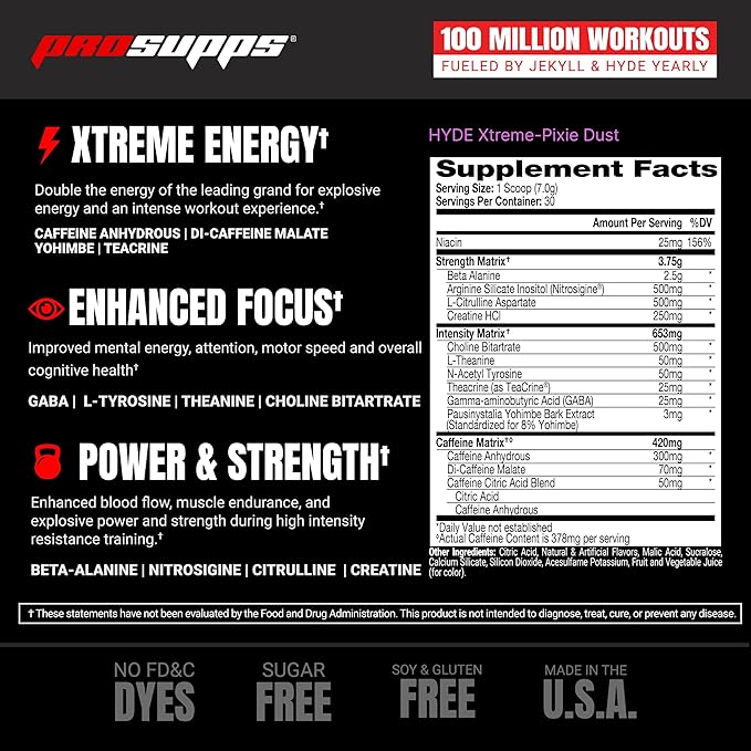 PROSUPPS Mr. Hyde Xtreme Pre Workout Powder with Creatine, Beta Alanine & Caffeine – Extreme Energy, Pumps, Focus & Performance - Fitness & Gym Supplements for Men & Women (Pixie Dust, 30 Servings)