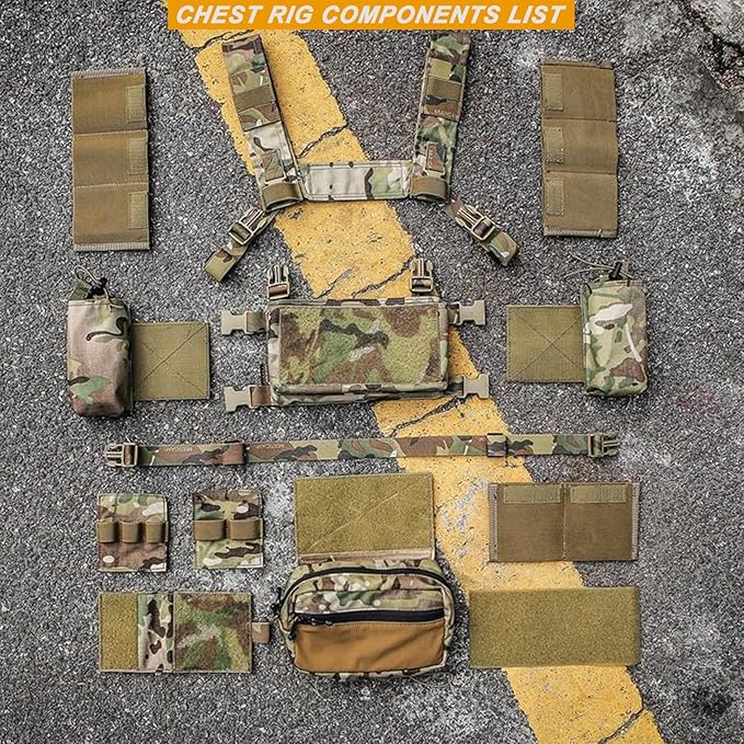 Airsoft Molle Chest Rig with YKK Zipper Mag Pouches Modular Micro Tactical 500D Nylon Vest for Hunting Training Cosplay
