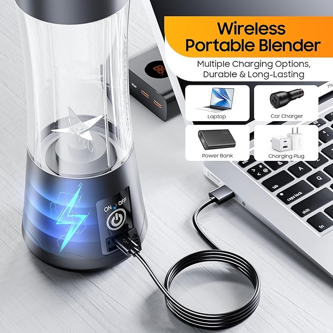Portable Blender for Smoothies & Shakes - Personal Blender with 12Oz Traveling Cup, BAP Free, 6 Stainless Steel Blades, Freshly Squeezed for Office/Picnic/Sports