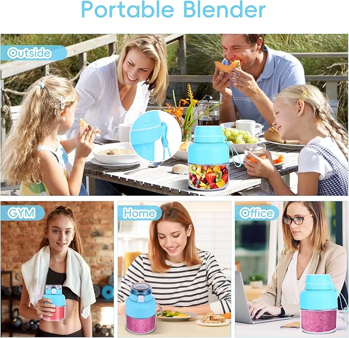 Personal Portable Blender, Blender for Shakes and Smoothies with 20oz Cup, Lid and Shoulder Strap, Type-C USB Rechargeable, Dishwasher Safe Parts, Light Blue Juice for Gym Travel