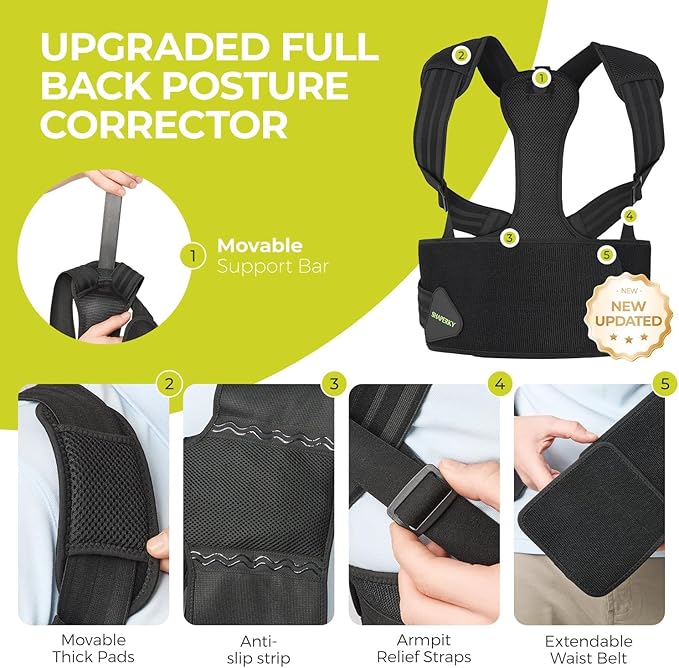 Posture Corrector for Back Support: Relief Shoulder Lumbar Upper Lower Pain for Hunchback Scoliosis - Adjustable Back Brace for Women & Men (Small/M)