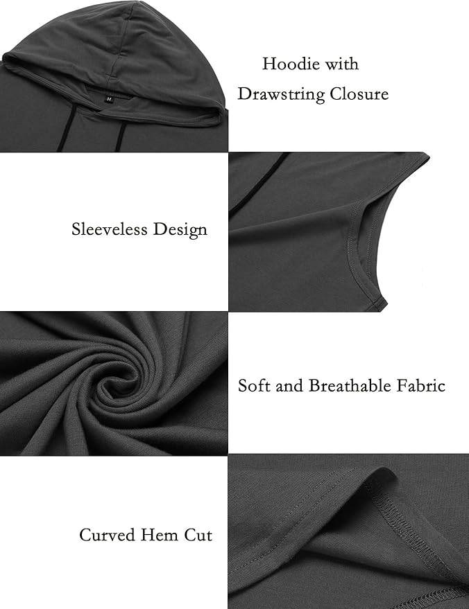 Babioboa Men's Workout Hooded Tank Tops Sleeveless Gym Hoodies Bodybuilding Muscle Shirts