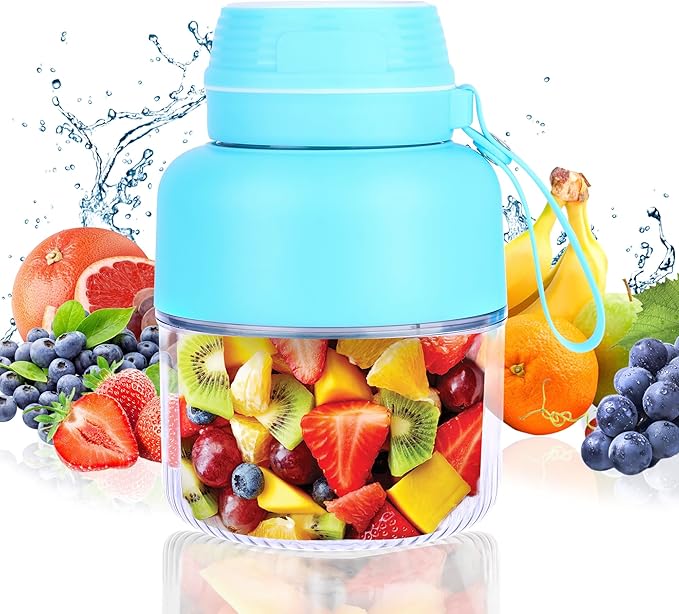 Personal Portable Blender, Blender for Shakes and Smoothies with 20oz Cup, Lid and Shoulder Strap, Type-C USB Rechargeable, Dishwasher Safe Parts, Light Blue Juice for Gym Travel