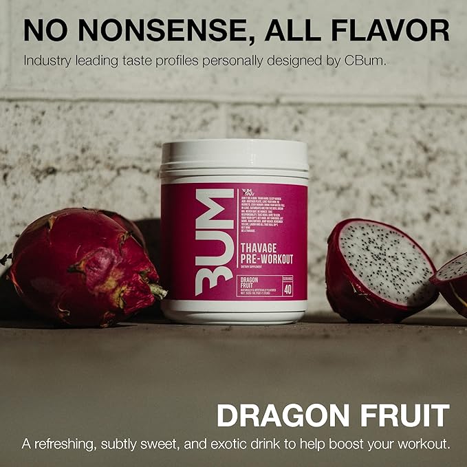 RAW Pre Workout Powder, Thavage (Dragon Fruit) - Chris Bumstead Sports Nutrition Supplement for Men & Women - Cbum Pre Workout for Working Out, Hydration, Mental Focus & Energy - 40 Servings