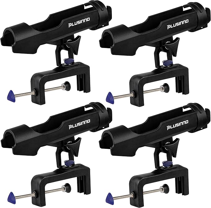 PLUSINNO Fishing Boat Rods Holder Large Clamp Opening 360 Degree Adjustable Fishing Rod Racks Folding Holder