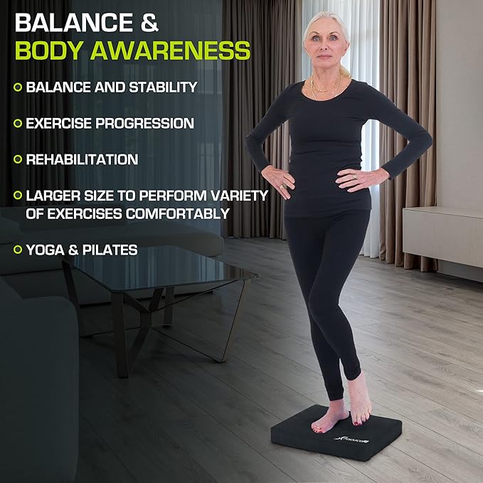 ProsourceFit Exercise Balance Pad – Large Cushioned Non-Slip Foam Mat & Knee Pad for Fitness, Stability Training, Physical Therapy, Yoga 15"x19"