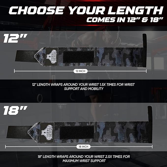 Bear Grips Wrist Wraps for Weightlifting | Weight Lifting Wrist Straps for Weightlifting | Extra Strength Gym Wrist Wraps | Two Wrist Wrap Per Pack | 12β & 18β | Lifting Wrist Wraps for Men & Women