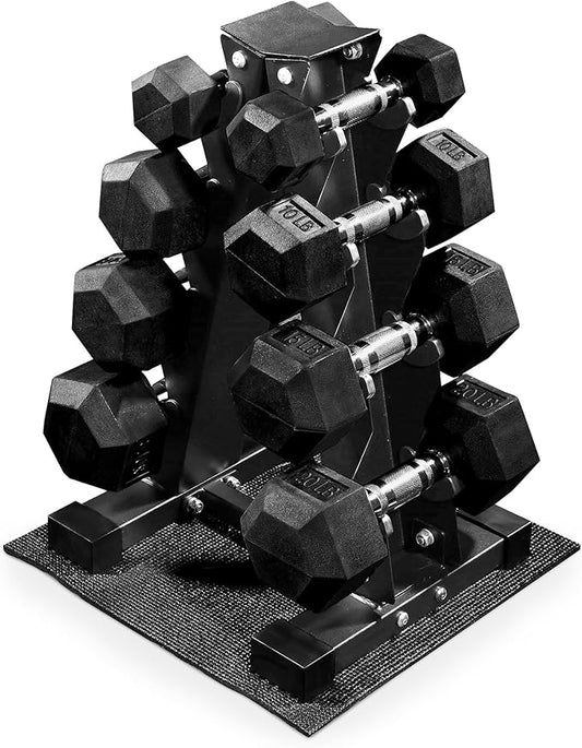 BalanceFrom 100LB or 150LB Rubber Coated Hex Dumbbell Weight Set and Storage Rack, 5-20 lbs Pairs, or 5-25 lbs Pairs