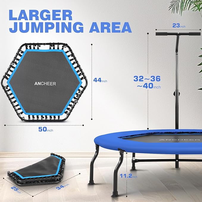 ANCHEER 50" Rebounder Trampoline for Adults- 2025 Foldable 450lbs/550lbs, for