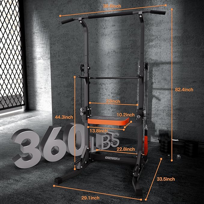 ONETWOFIT Power Tower Pull Up Bar Station Assistive Trainer 360LBS