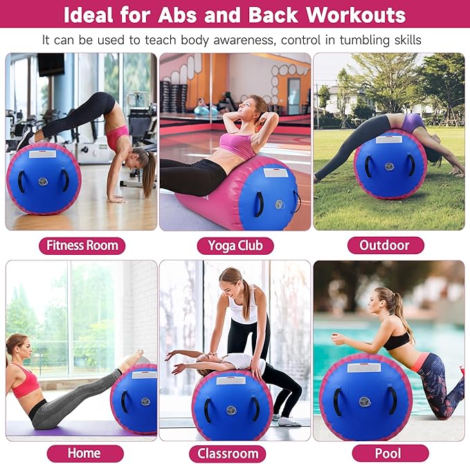 Air Barrel - Air Roller Gymnastics Barrel for Back Handspring Trainer, Air Track Tumble Mat with Pump for Gym Training/Yoga Balance Exercise/Cheerleading/Home and Outdoor Use