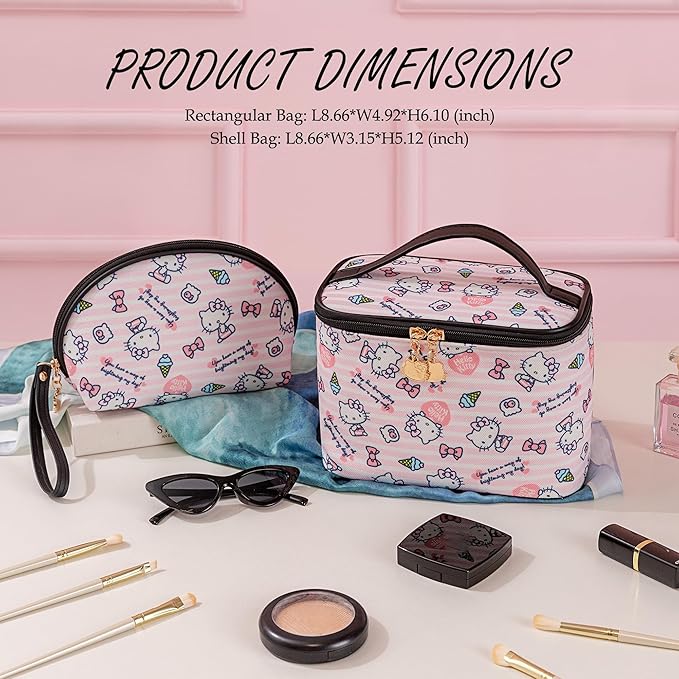 AmBealla Cosmetic Bag Large Makeup Bags Pink Travel Case with Makeup Brush Holder,2PCS Cosmetic Organizer for Women, Toiletry Storage Bag for Skincare & Beauty Tools Sweet Cute for Girls