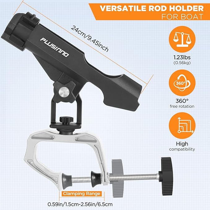 PLUSINNO Fishing Boat Rods Holder Large Clamp Opening 360 Degree Adjustable Fishing Rod Racks Folding Holder