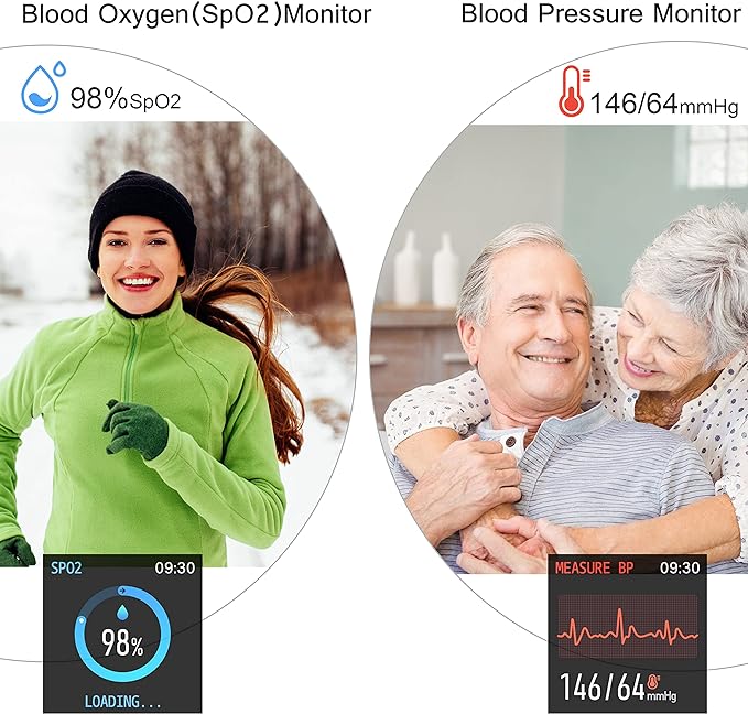 Popglory Smart Watch, Smartwatch with Blood Pressure, Blood Oxygen Monitor, Fitness Tracker with Heart Rate Monitor, Full Touch Fitness Watch for Android & iOS for Men Women (Black)
