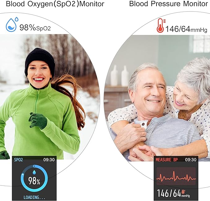 Popglory Smart Watch, Smartwatch with Blood Pressure, Blood Oxygen Monitor, Fitness Tracker with Heart Rate Monitor, Full Touch Fitness Watch for Android & iOS for Men Women (Dark)