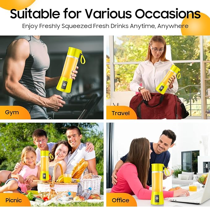 Personal Blender for Shakes and Smoothies - 2025 Upgraded 14 Oz Portable Blender with 6 Blades, Cordless & Type-C USB Rechargeable, BAP Free Juice Cup Freshly Squeezed for Picnic/Sprots