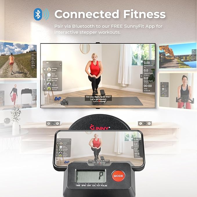 Sunny Health & Fitness Stair Stepper w/Handlebar, Extended Step Range Machine for Climbing Exercise, Compact, Height-Adjustable, Low-Impact & SunnyFit® App Enhanced Connectivity – SF-S021001
