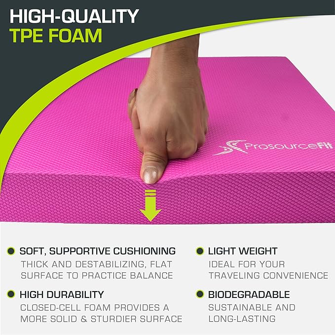 ProsourceFit Exercise Balance Pad – Large Cushioned Non-Slip Foam Mat & Knee Pad for Fitness, Stability Training, Physical Therapy, Yoga 15"x19"