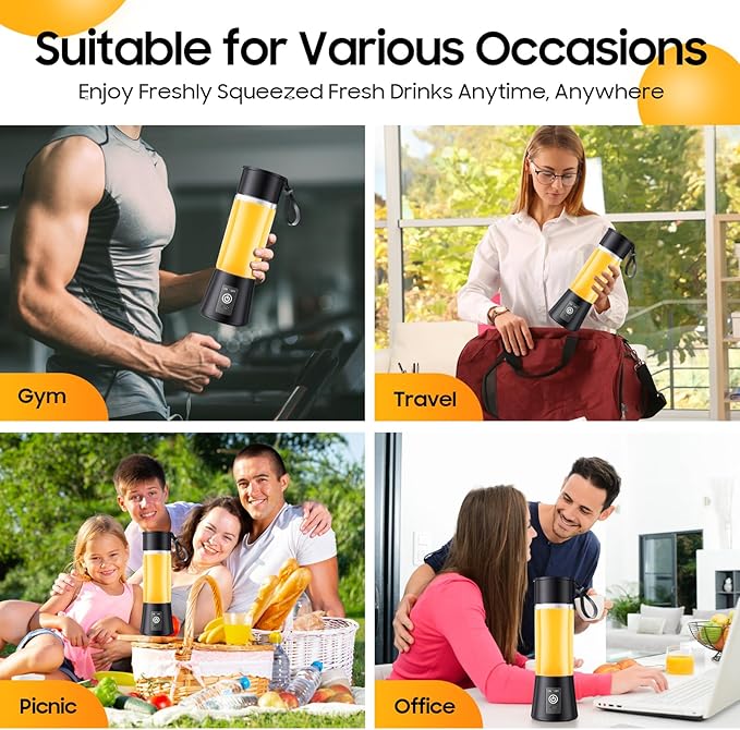 Portable Blender for Shakes and Smoothies - Newly Upgraded 14 Oz Mini Blender with 6 Blades, USB & Type-C Rechargeable, Suitable for Making Fresh Juice, Convenient for Travel and Sports