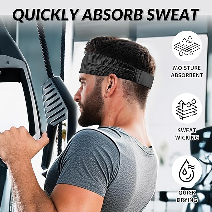 Sukeen Sports Headbands for Men, Moisture Wicking Sweat Bands Headbands Non-Slip, Breathable Elastic Sweatband, Running Headband for Yoga, Tennis, Fitness Workout